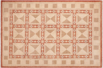 handmade Transitional Kafkaz Chobi Ziegler Rust Tan Hand Knotted RECTANGLE 100% WOOL area rug 6 x 9